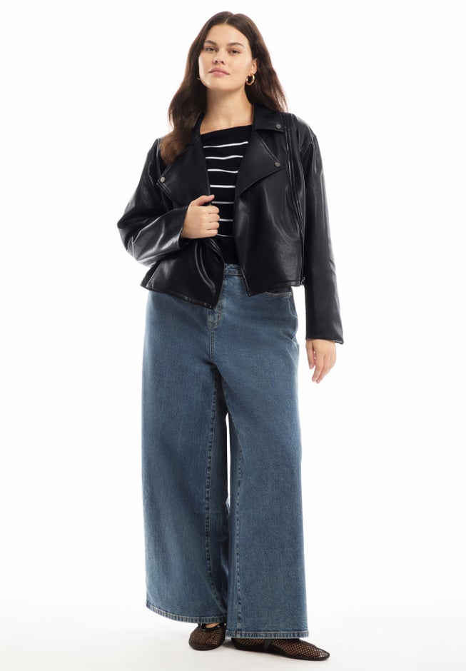 Cropped Faux Leather Moto Jacket image number 0