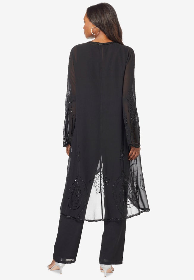 Plus Size Beaded Georgette 3-piece Pant Set &ndash; Formal Wear image number 4