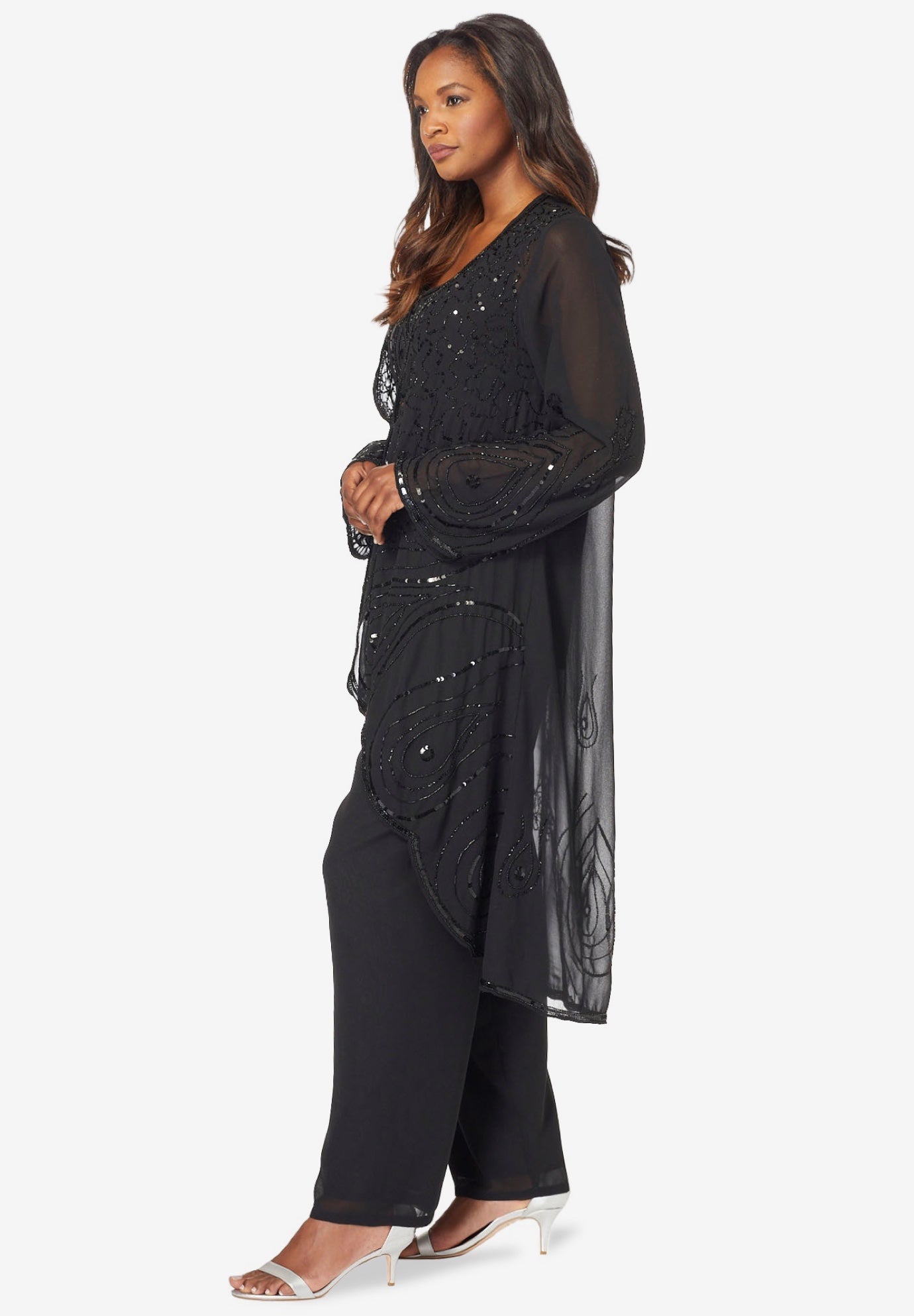 Plus Size Beaded Georgette 3-piece Pant Set &ndash; Formal Wear image number 5
