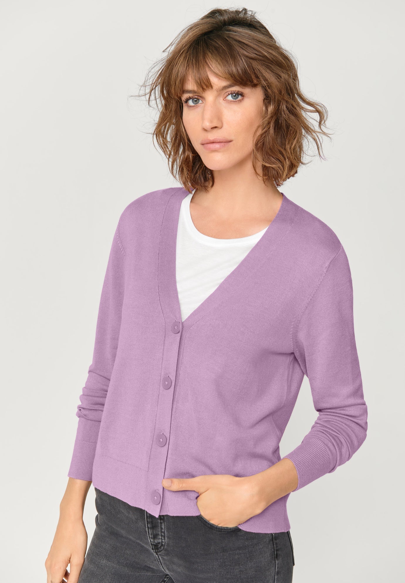 Lightweight Fine Knit Relaxed V-Neck Boxy Cardigan image number 0