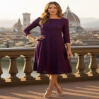 Plus-Size 3/4 Sleeve Boatneck Lace Swing Dress image number null
