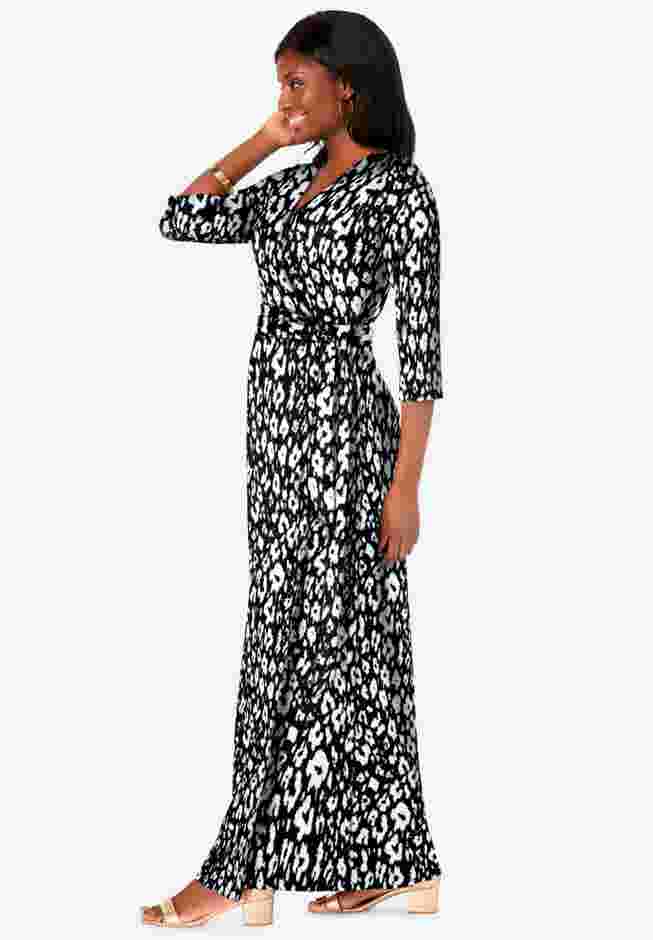 Stretch Knit Faux Wrap Maxi Dress image number 2