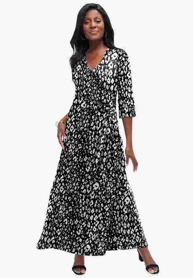 Stretch Knit Faux Wrap Maxi Dress image number 0