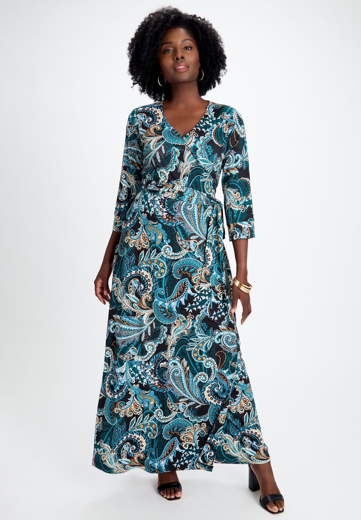 Stretch Knit Faux Wrap Maxi Dress image number 0