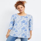 Stretch Knit Scoop Neck 3/4 Sleeve Curved Hem Tunic image number null