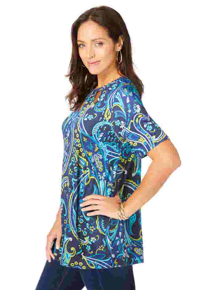 Stretch Knit Cutout Swing Tunic image number 1