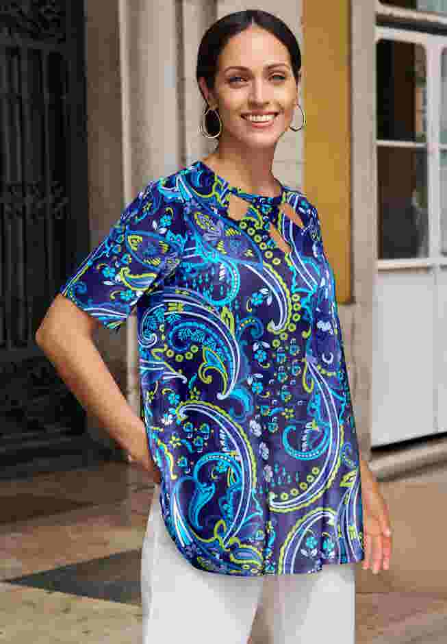 Stretch Knit Cutout Swing Tunic image number 3