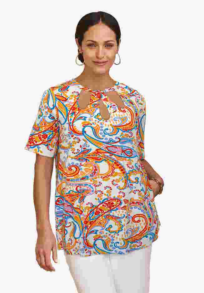 Stretch Knit Cutout Swing Tunic image number 0