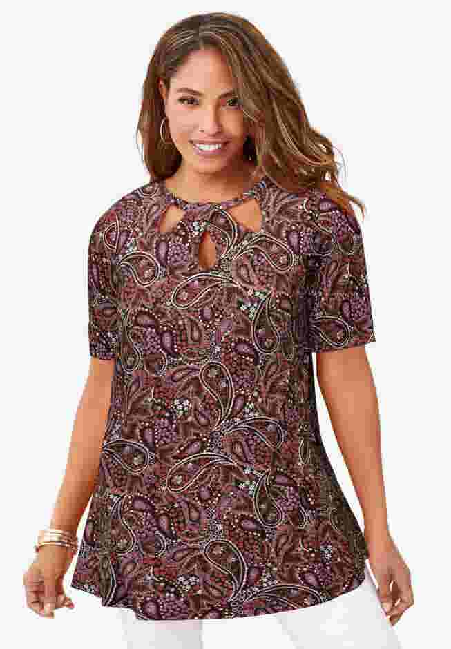 Stretch Knit Cutout Swing Tunic image number 0
