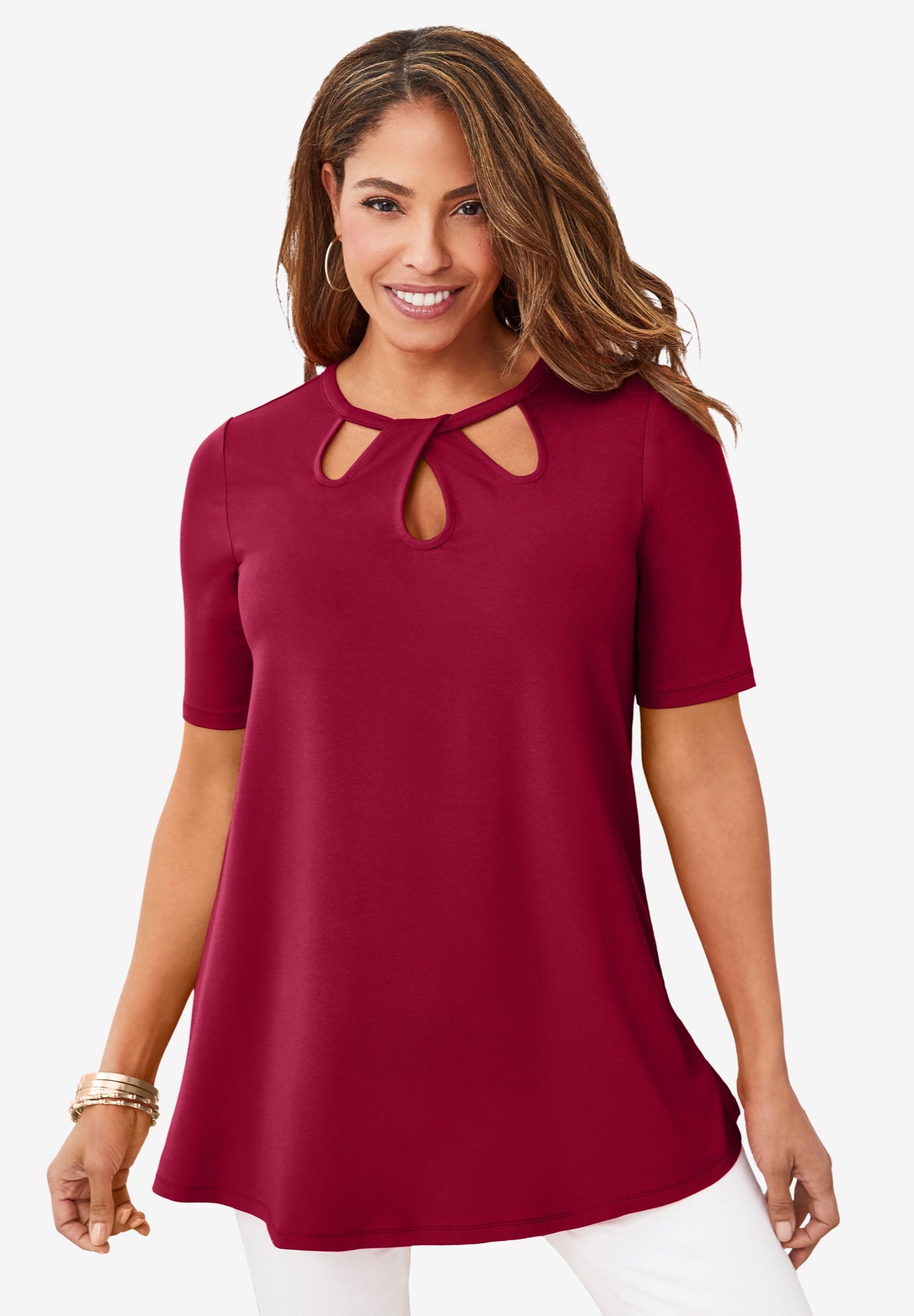 Stretch Knit Cutout Swing Tunic image number 0