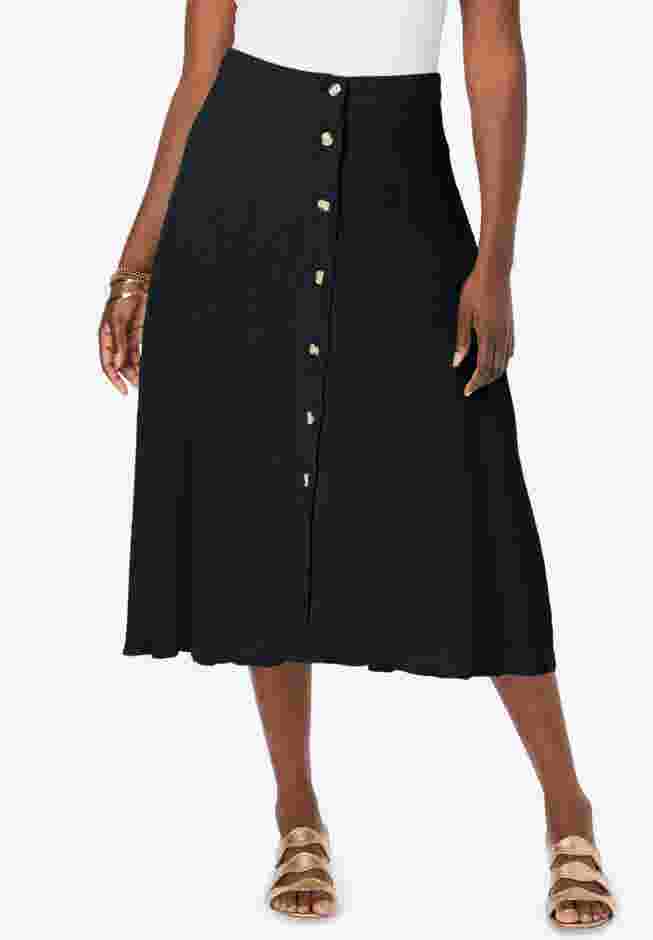 Button-Front Gauze Midi Skirt image number 0