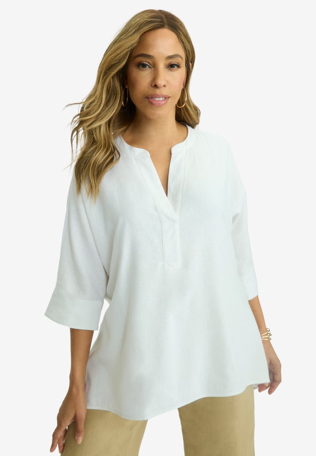 Work Hi-Low Linen Tunic, White Jessica London
