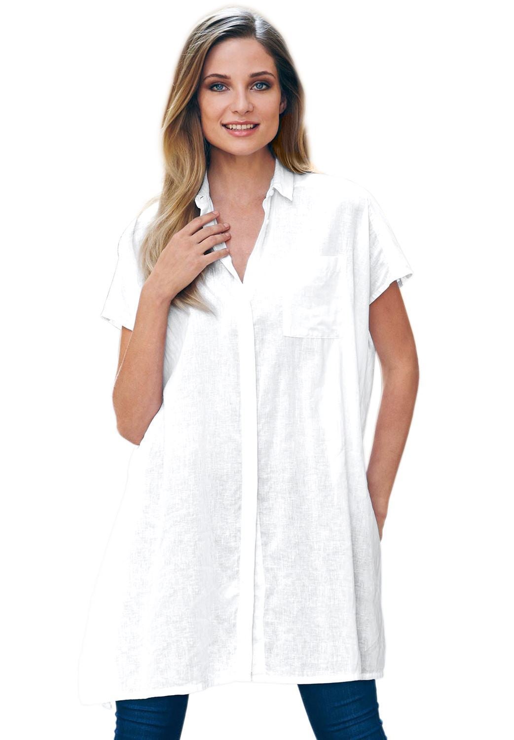 Linen-Blend Button Front Tunic image number 0