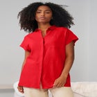 Linen-Blend Button Front Tunic image number null