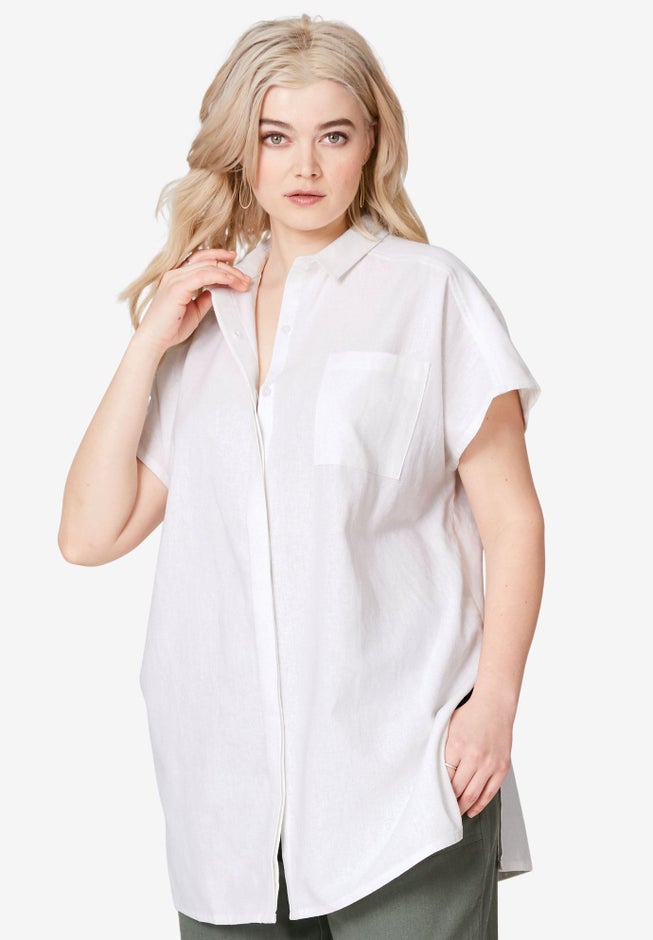 Linen-Blend Button Front Tunic image number 0