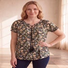 A-Line Scoop Neck Ruffle Trim 100% Cotton Cambric Peasant Blouse image number 0