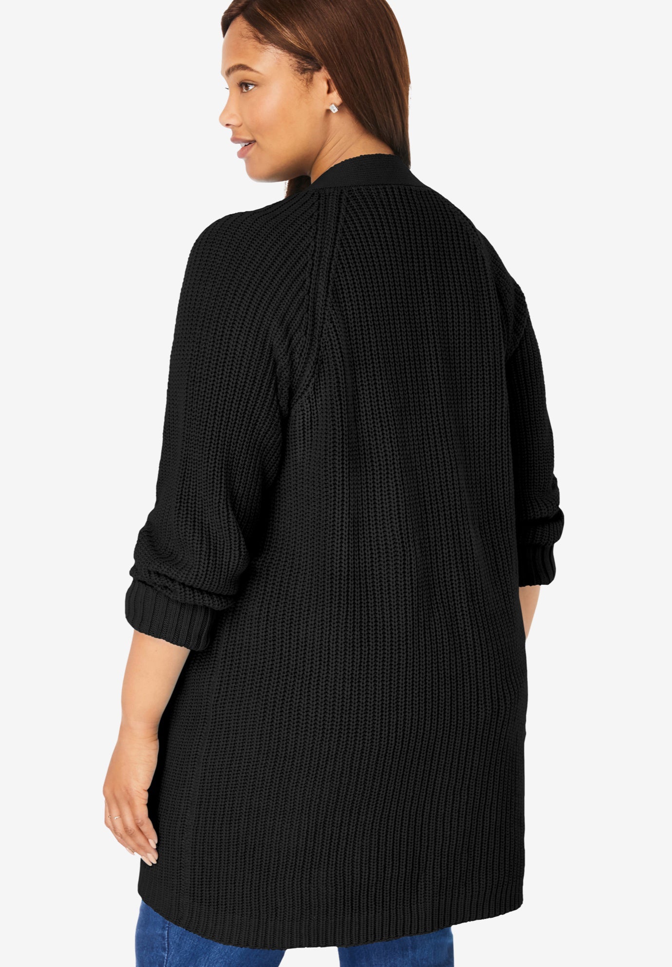 Shaker Button-Front Cardigan Sweater image number 1