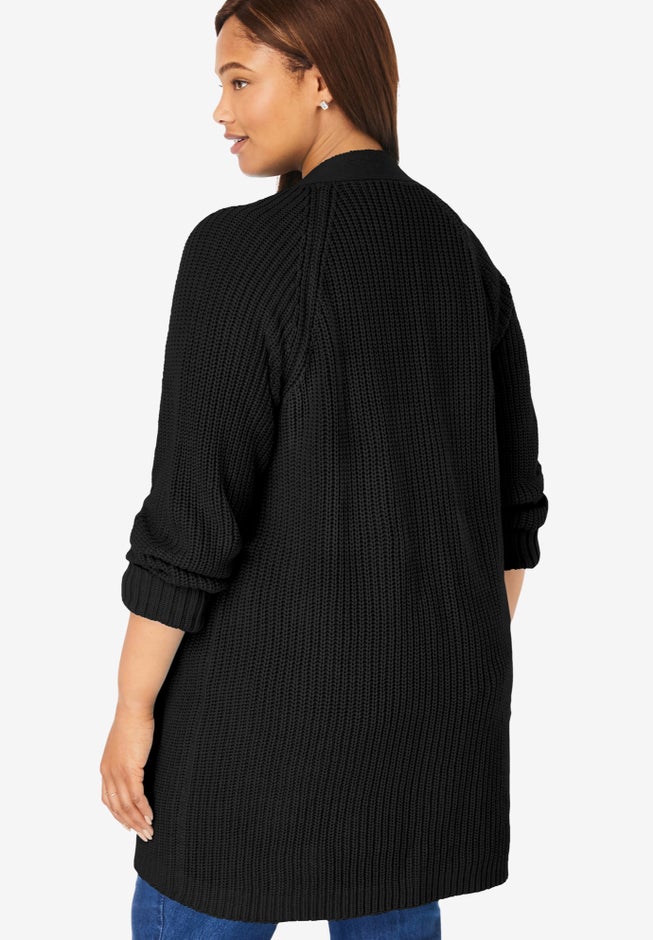 Shaker Button-Front Cardigan Sweater image number 1