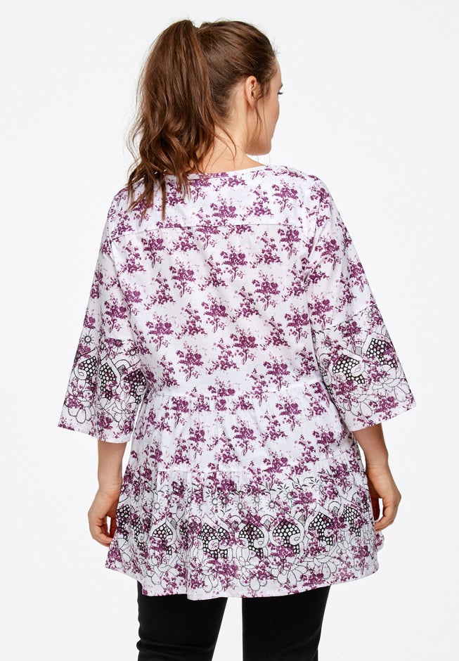 Tiered Floral 3/4 Sleeve Tunic image number 1