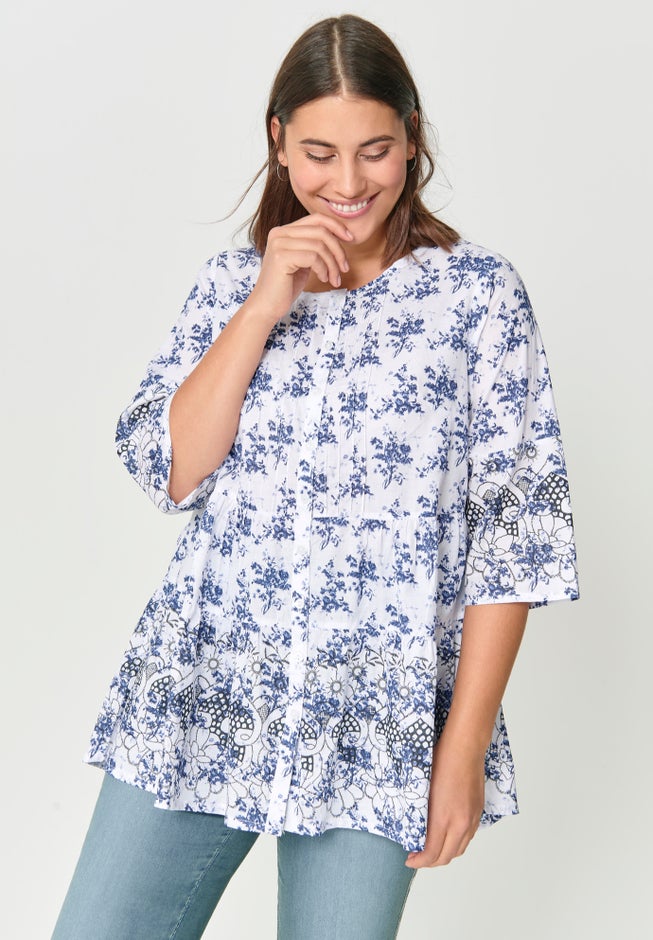 Tiered Floral 3/4 Sleeve Tunic image number 0