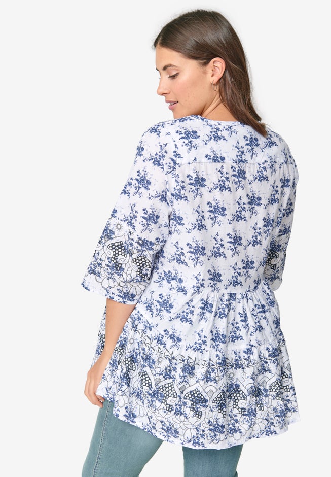 Tiered Floral 3/4 Sleeve Tunic image number 1