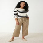 Linen-Blend Drawstring Elastic Waist Relaxed Fit Capris image number null