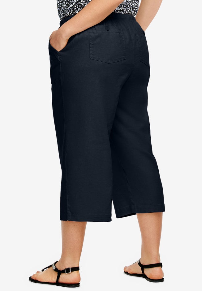 Linen-Blend Drawstring Capris image number 1