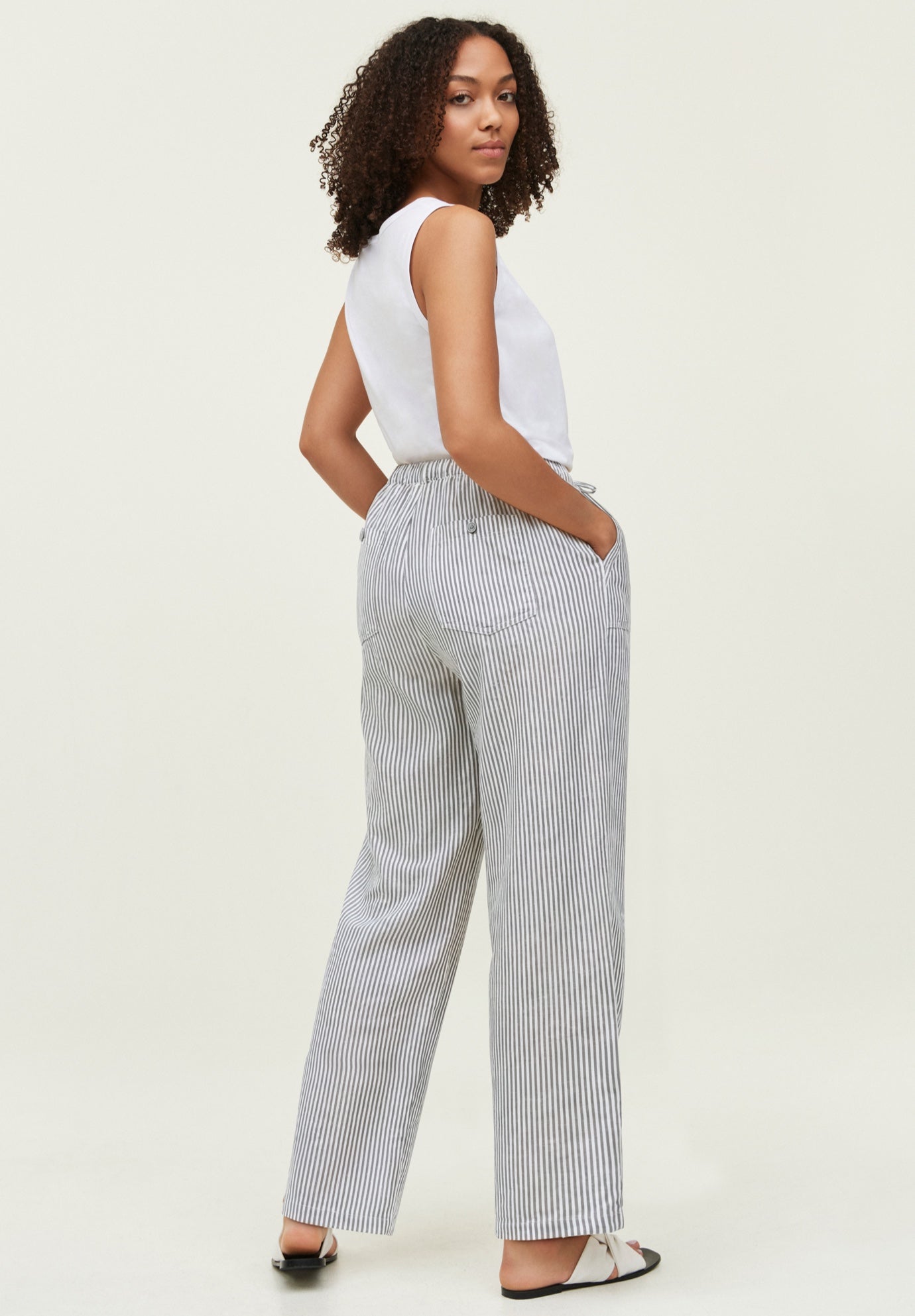 Linen-Blend Elastic Waist Drawstring Relaxed Pant image number 1