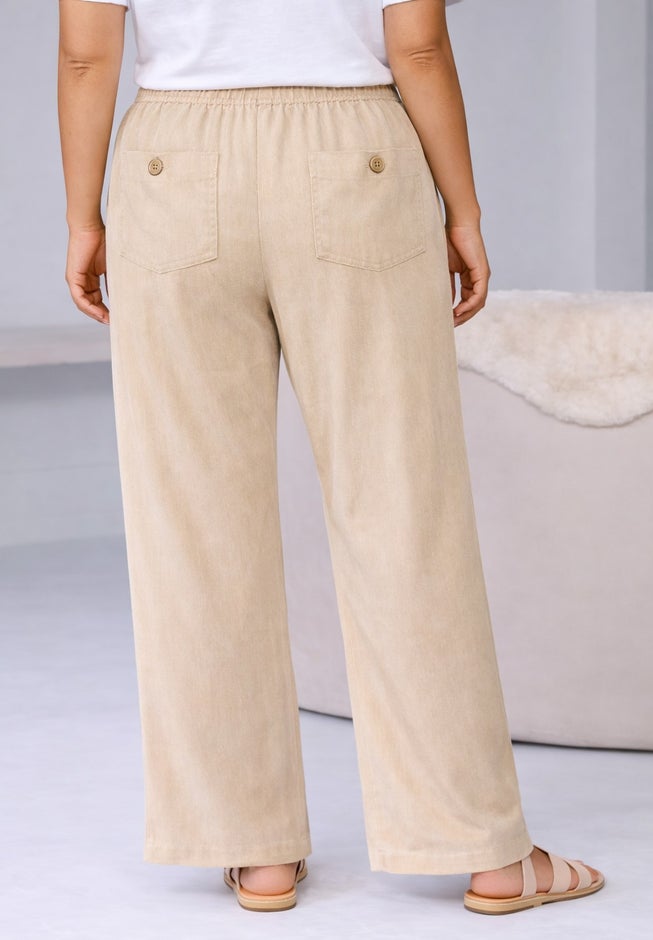 Linen-Blend Elastic Waist Drawstring Relaxed Pant image number 1