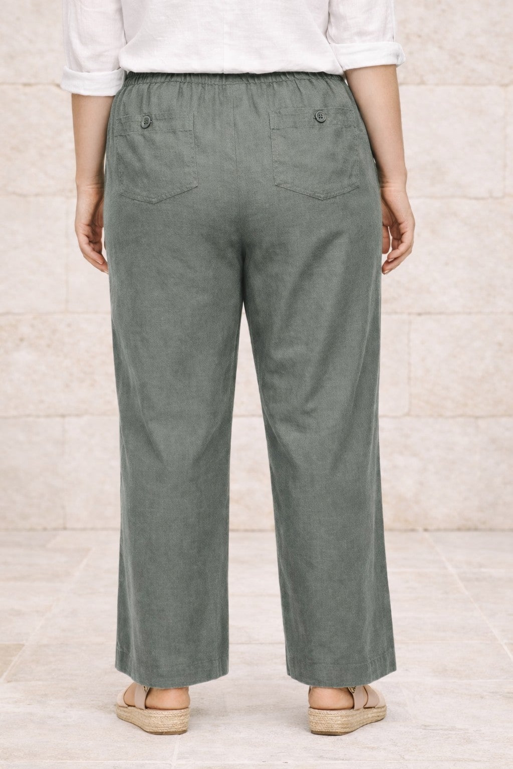 Linen-Blend Drawstring Elastic Waist Pants image number 1