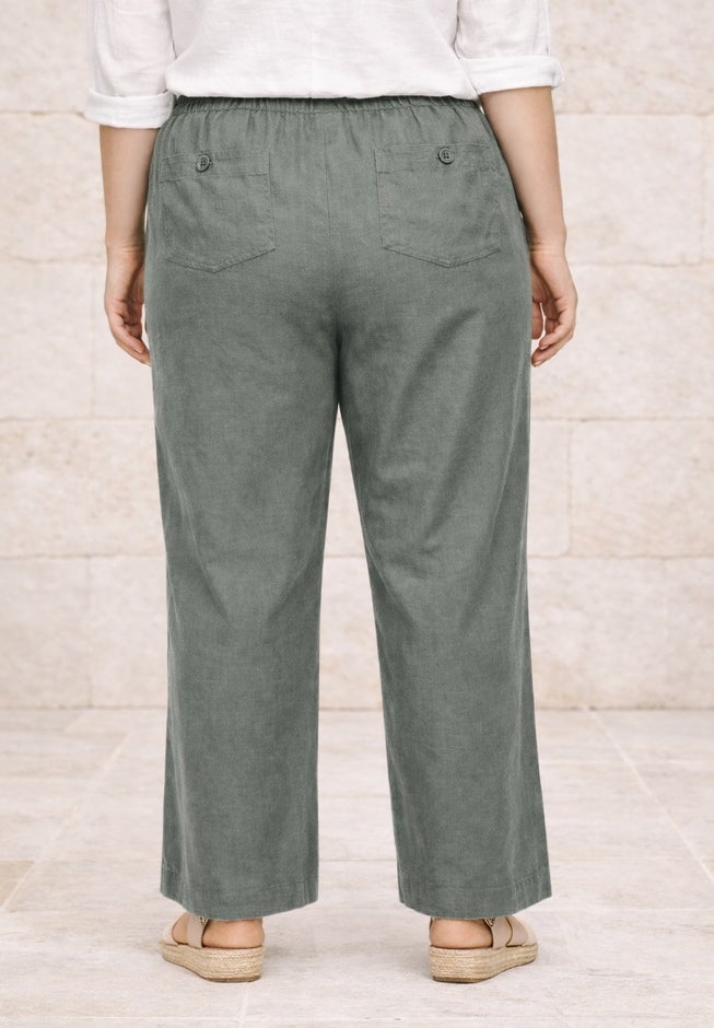 Linen-Blend Drawstring Elastic Waist Pants image number 1