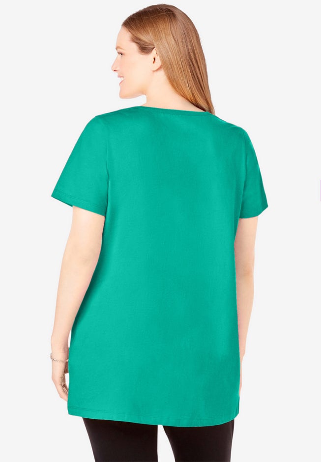 Perfect Short-Sleeve Scoop-Neck Henley Tunic image number 1