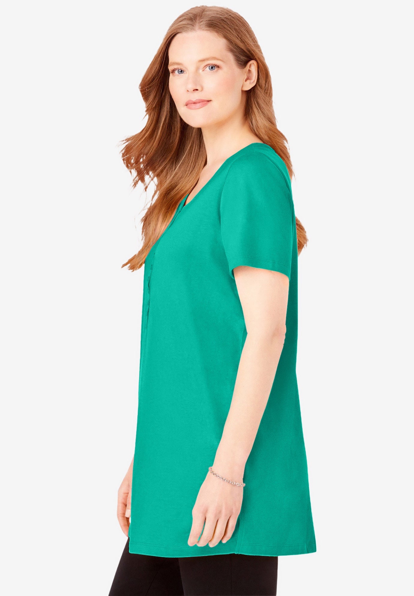 Perfect Short-Sleeve Scoop-Neck Henley Tunic image number 2