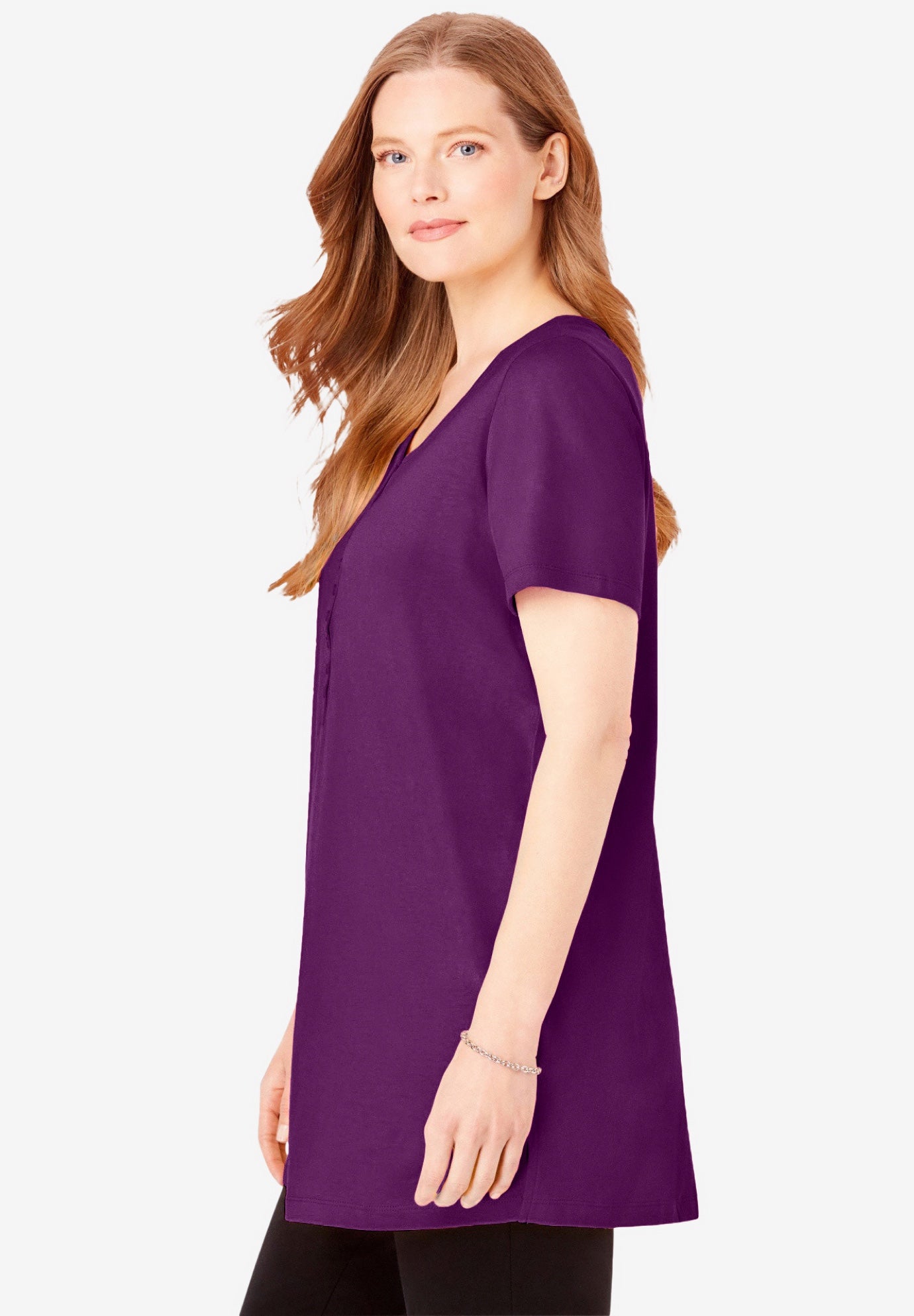 Perfect Short-Sleeve Scoop-Neck Henley Tunic image number 2