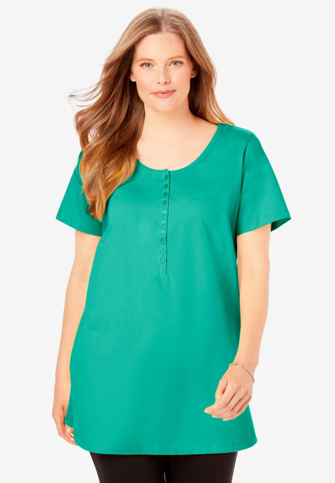 Perfect Short-Sleeve Scoop-Neck Henley Tunic image number 0
