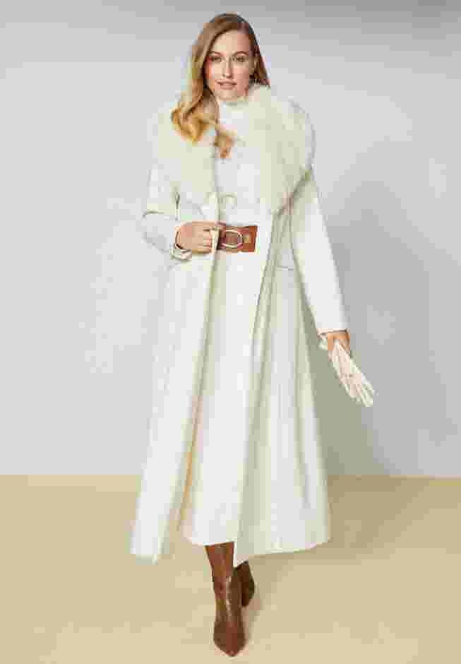 Long Wool-Blend Coat with Faux Fur Collar image number 0