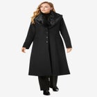 Long Wool-Blend Coat with Faux Fur Collar image number null