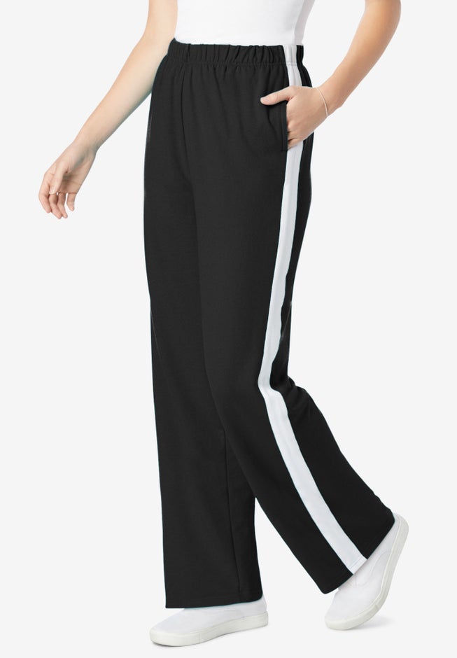 Cotton French Terry Straight-Leg Pull-On Side-Stripe Pants image number 0