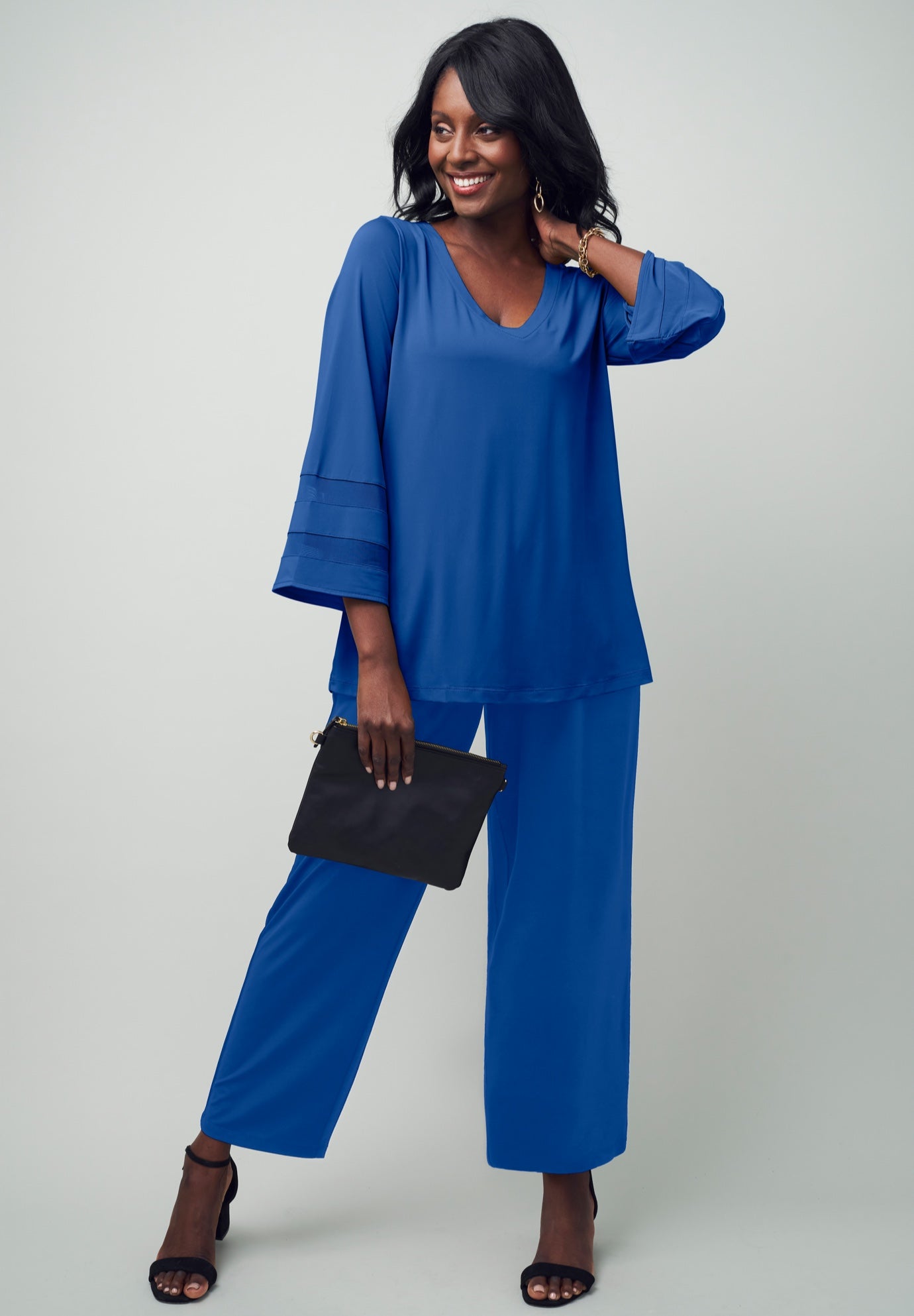 Stretch Knit Mesh Inset Sleeve Tunic image number 1