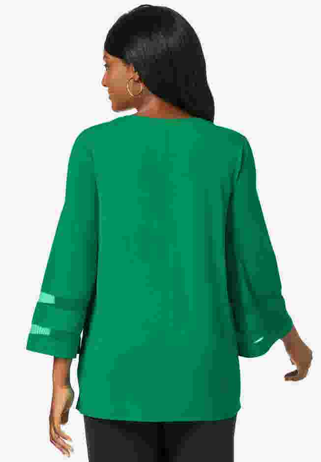 Stretch Knit Mesh Inset Sleeve Tunic image number 1