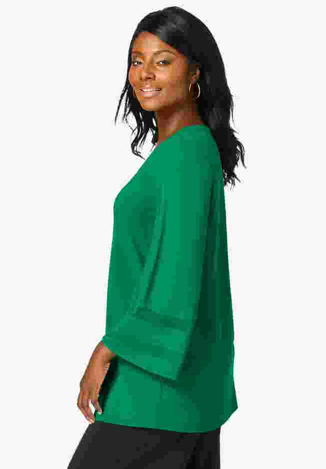 Stretch Knit Mesh Inset Sleeve Tunic image number 2