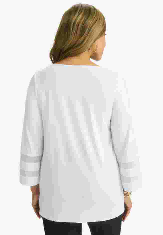 Stretch Knit Mesh Inset Sleeve Tunic image number 1