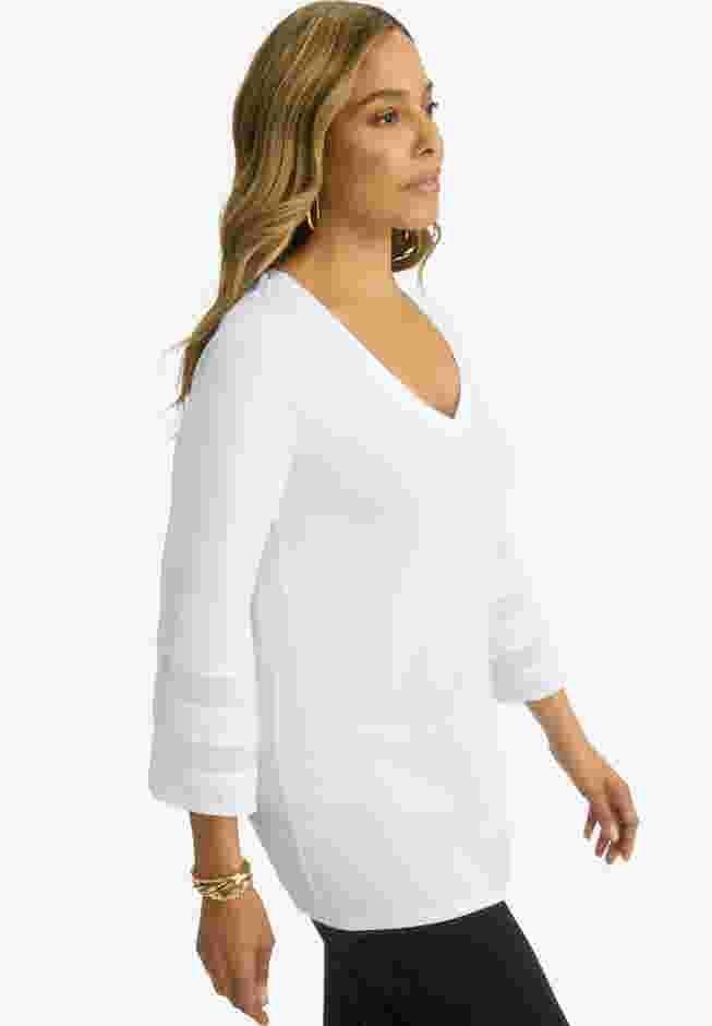 Stretch Knit Mesh Inset Sleeve Tunic image number 2