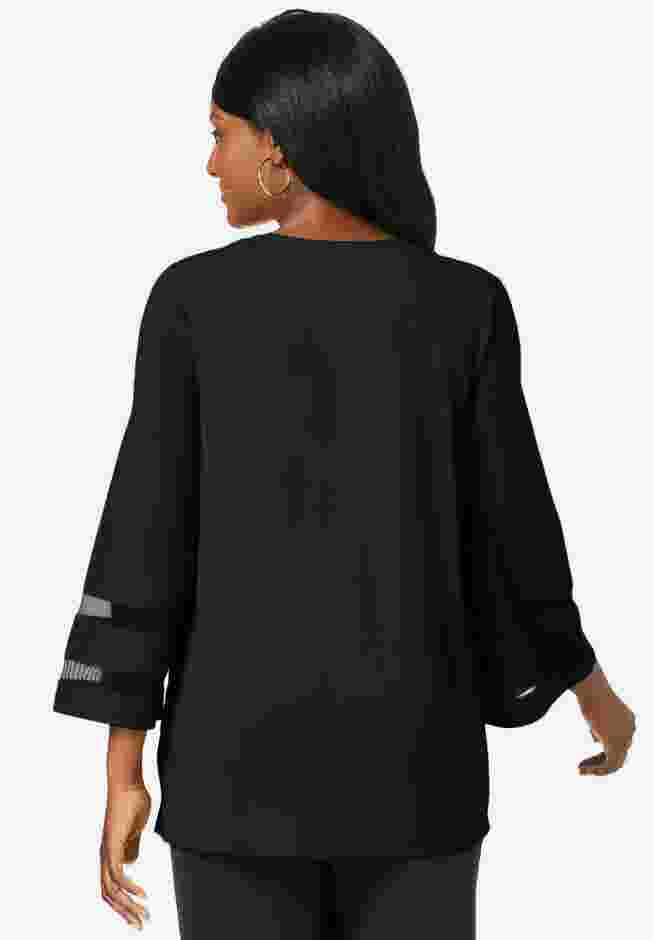 Stretch Knit Mesh Inset Sleeve Tunic image number 1