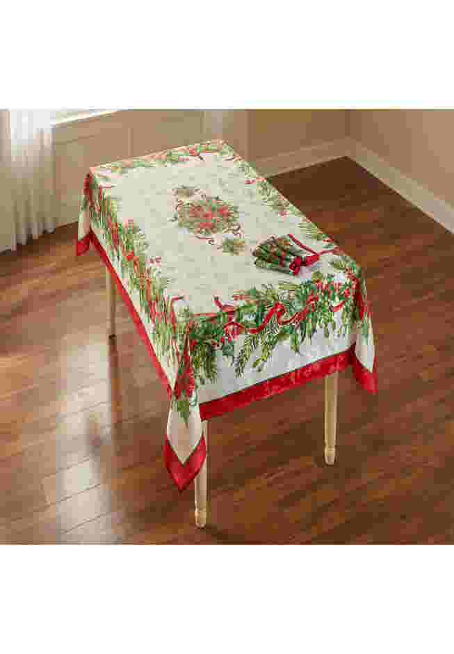 Holly Ribbon Tablecloth 60" x 120" image number 0