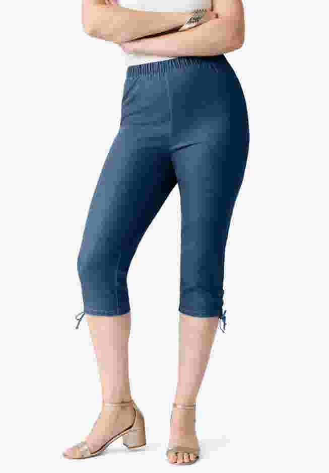 Plus Size Comfort Stretch Lace Up Capri Jean image number 0