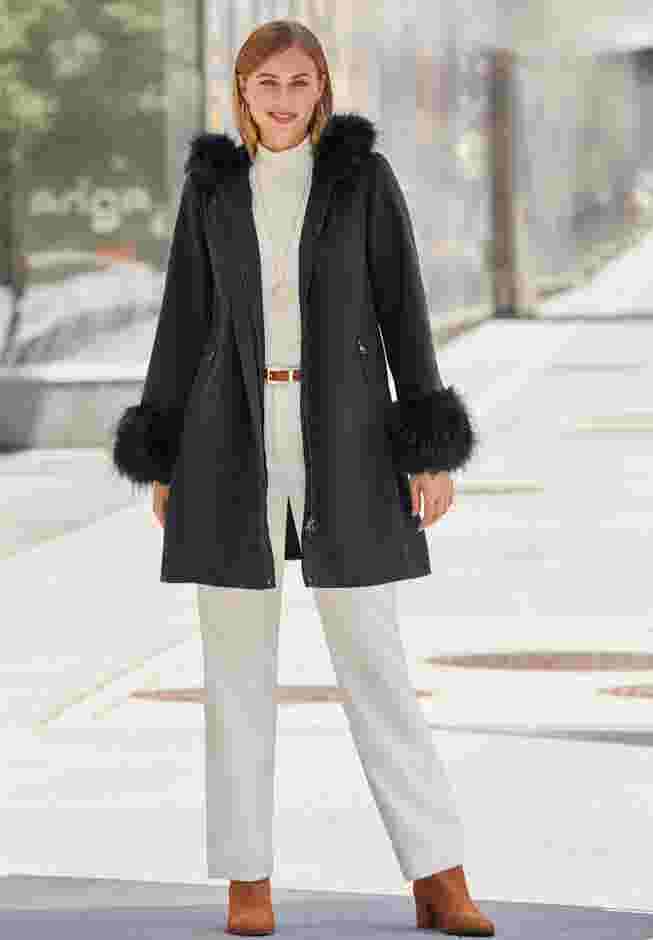 Hooded Faux Fur Trim Coat image number 0