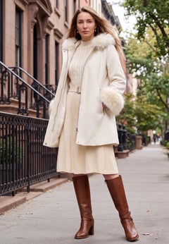 Hooded Faux Fur Trim Coat