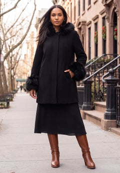 Hooded Faux Fur Trim Coat