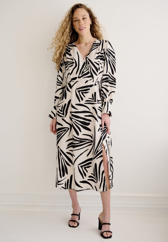 Long Sleeve Surplice Dress with Side Slit image number null